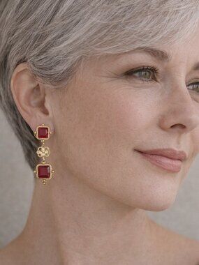 Timeless! Susan Shaw Charlotte Deux Tier French Glass Earrings - Red